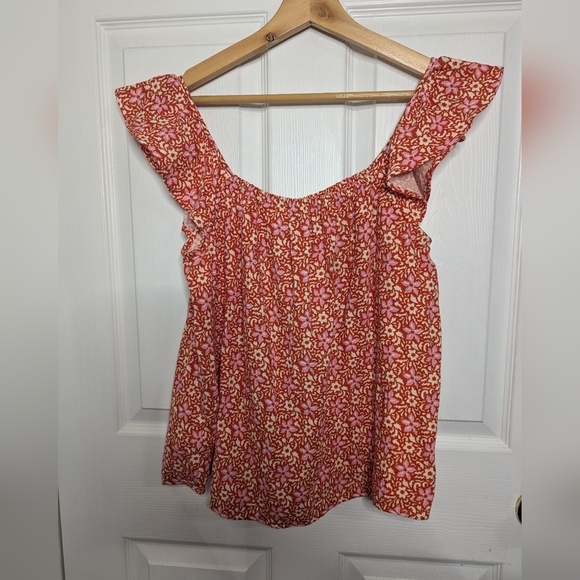 Ann Taylor Tops - Ann Taylor Womens Top Size Medium Orange Pink Floral Flowers Off Shoulder